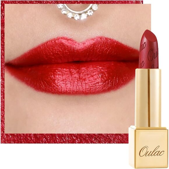 🆕 Metallic Shine Red Lipstick High Moisturizing Creamy Formula Vegan Lip Color - Picture 1 of 8